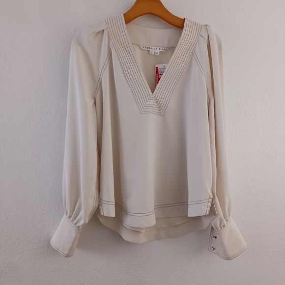 Veronica Bears Osler Pleated-Shoulder V-Neck Top size 0 - Picture 7 of 7